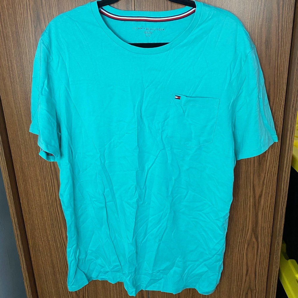 Tommy Hilfiger Pocket T-Shirt Mens Large Turquoise Blue Short Sleeve Crew Neck